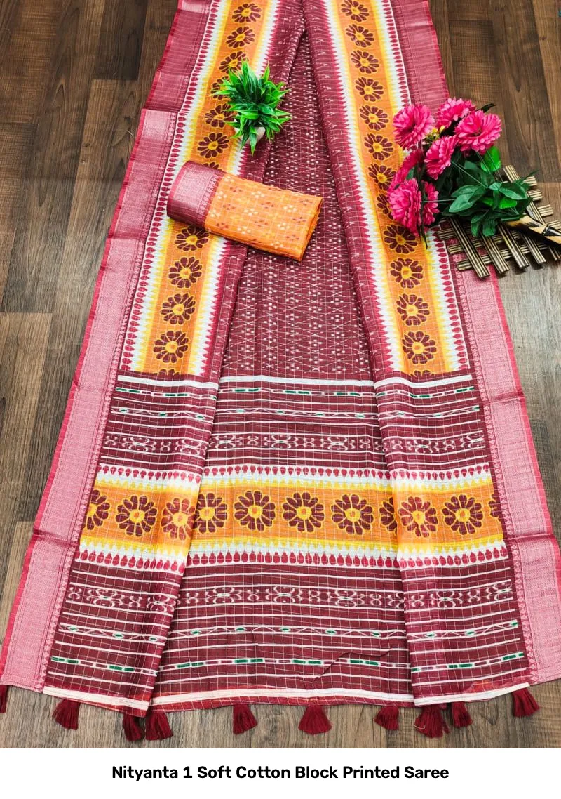 Nityanta 1 Soft Cotton Block Printed Saree