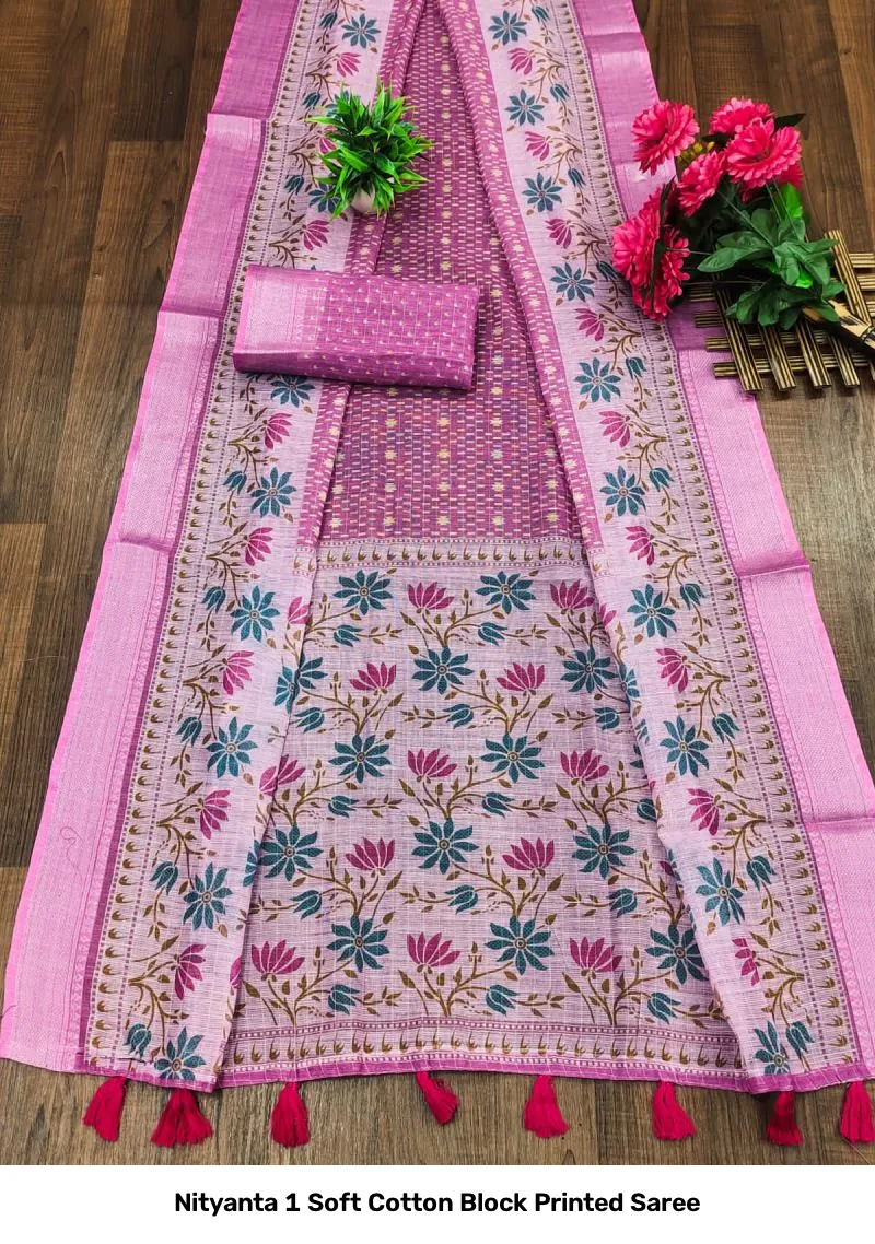 Nityanta 1 Soft Cotton Block Printed Saree - Image 10