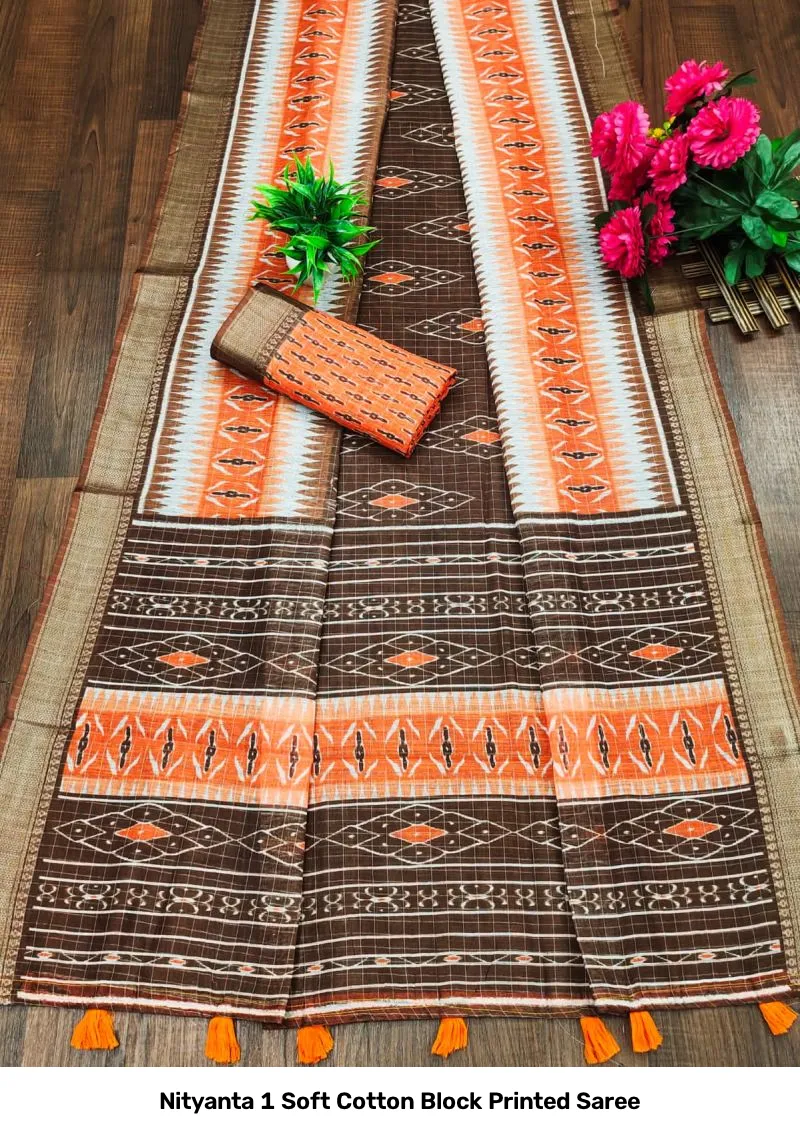 Nityanta 1 Soft Cotton Block Printed Saree - Image 2