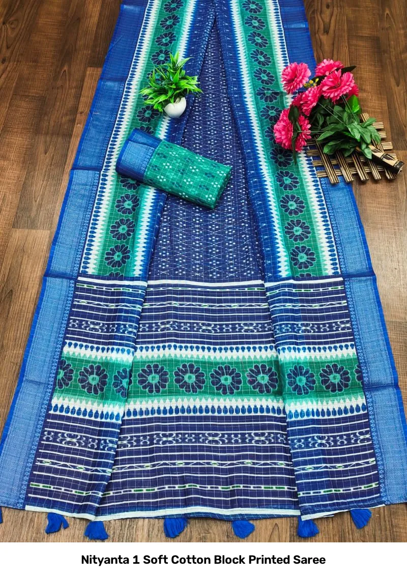Nityanta 1 Soft Cotton Block Printed Saree - Image 3