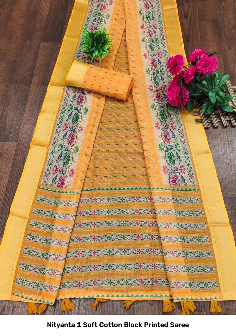 Nityanta 1 Soft Cotton Block Printed Saree - Image 5