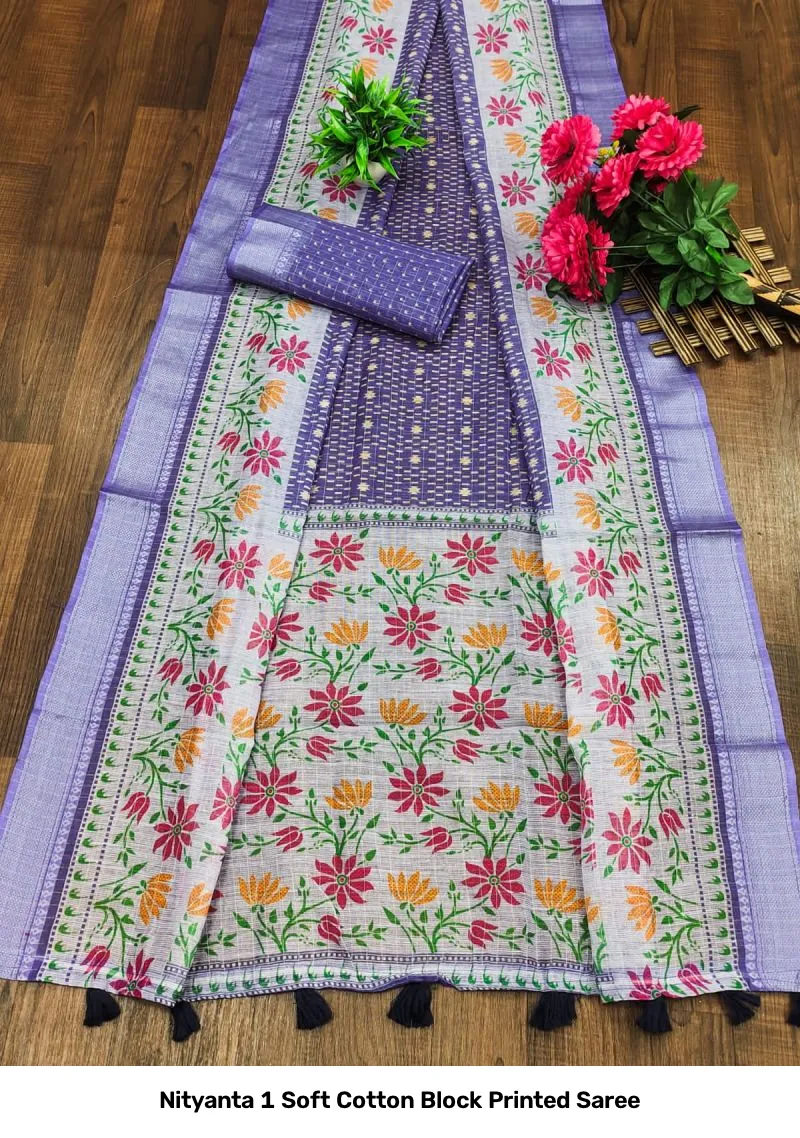 Nityanta 1 Soft Cotton Block Printed Saree - Image 6