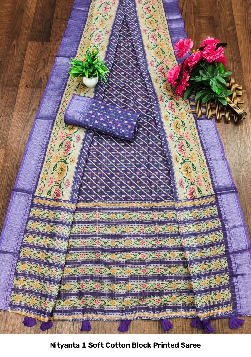 Nityanta 1 Soft Cotton Block Printed Saree - Image 7