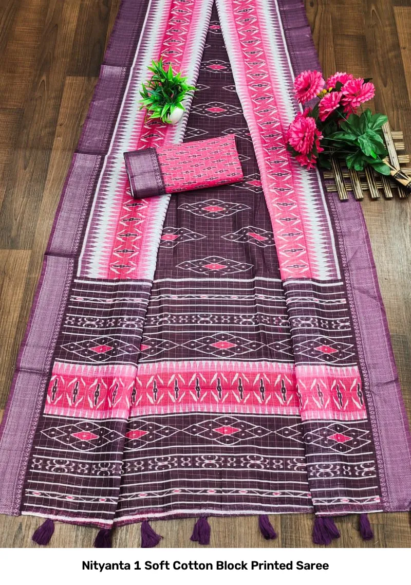 Nityanta 1 Soft Cotton Block Printed Saree - Image 8