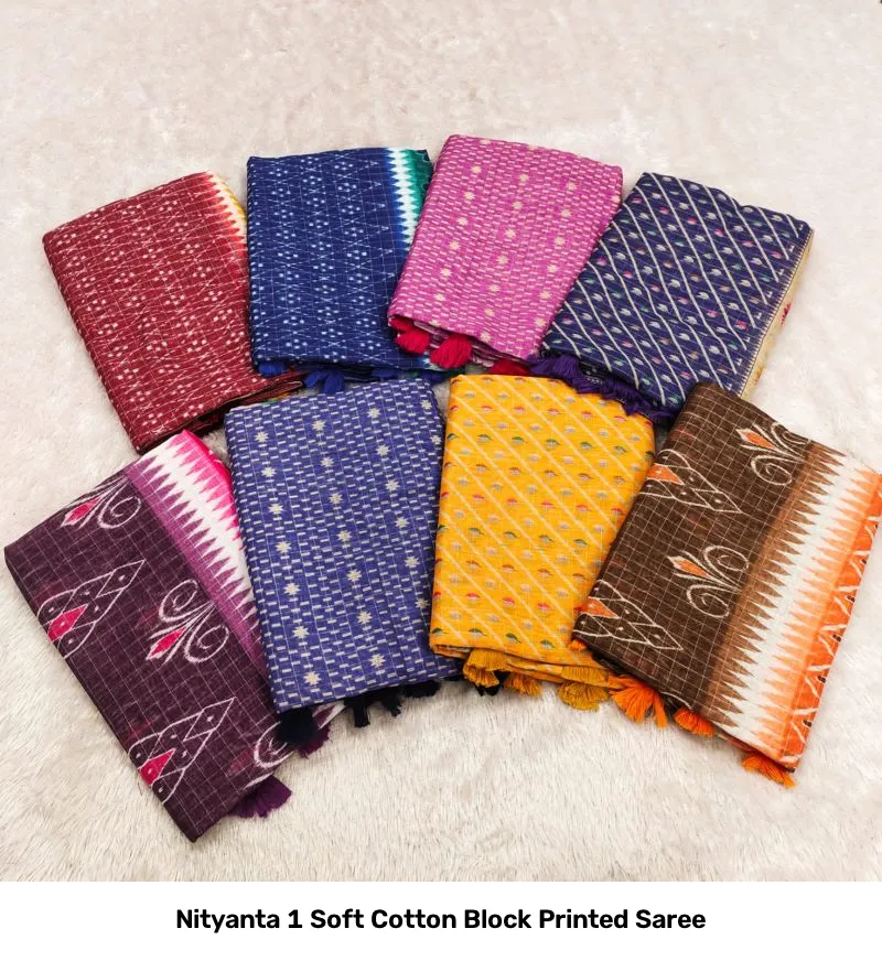 Nityanta 1 Soft Cotton Block Printed Saree - Image 9