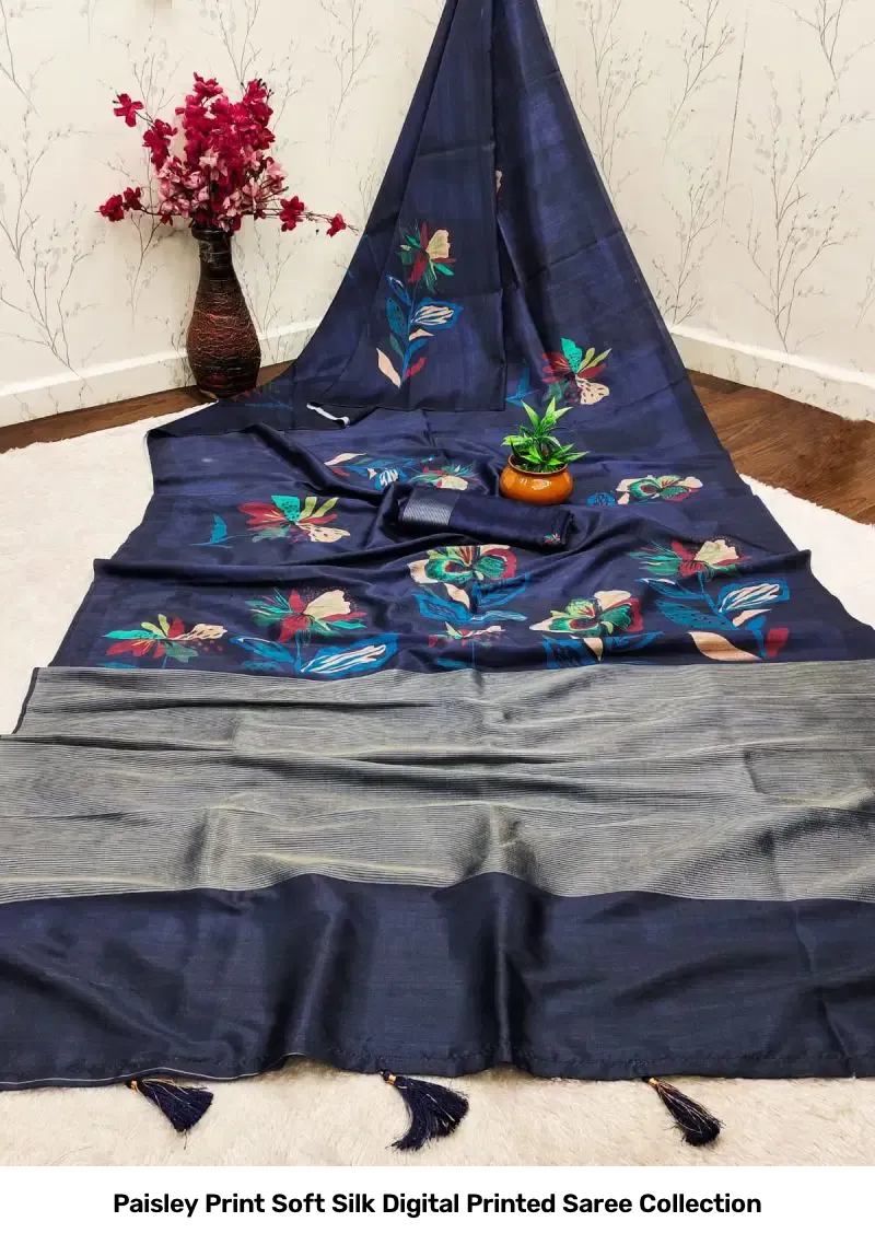 Paisley Print Soft Silk Digital Printed Saree Collection