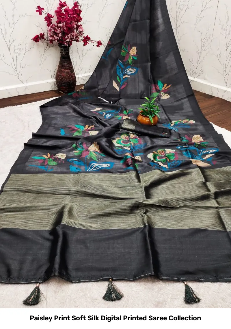 Paisley Print Soft Silk Digital Printed Saree Collection - Image 2