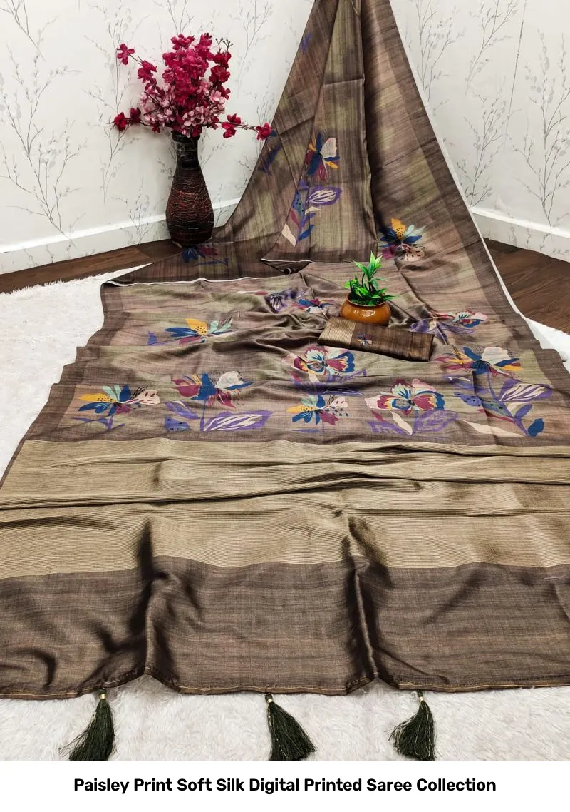Paisley Print Soft Silk Digital Printed Saree Collection - Image 3