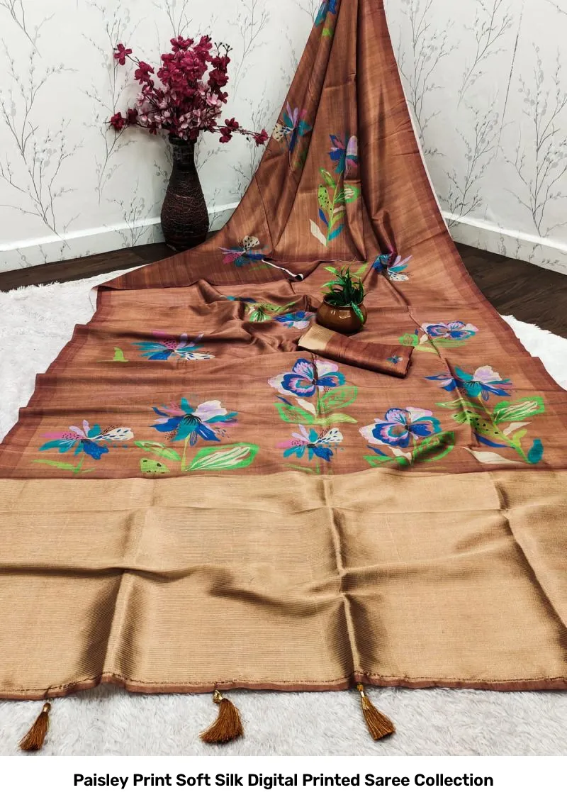 Paisley Print Soft Silk Digital Printed Saree Collection - Image 4
