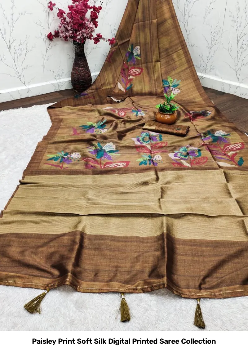 Paisley Print Soft Silk Digital Printed Saree Collection - Image 5