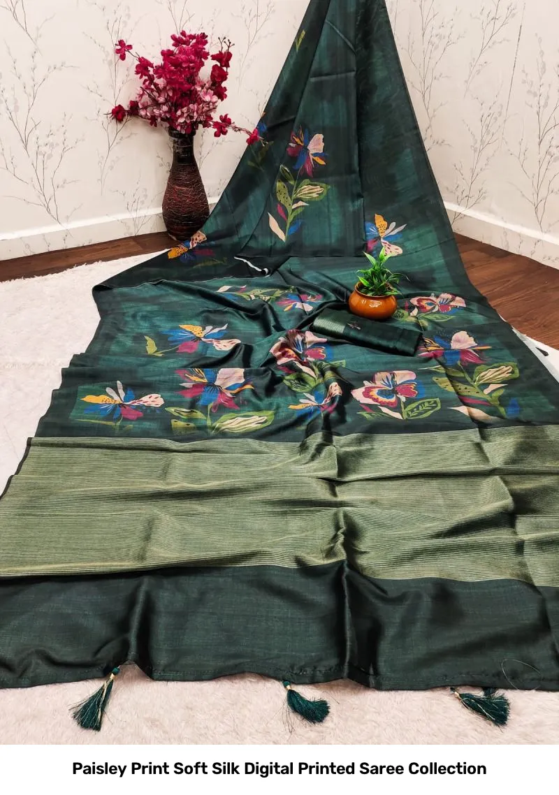 Paisley Print Soft Silk Digital Printed Saree Collection - Image 6