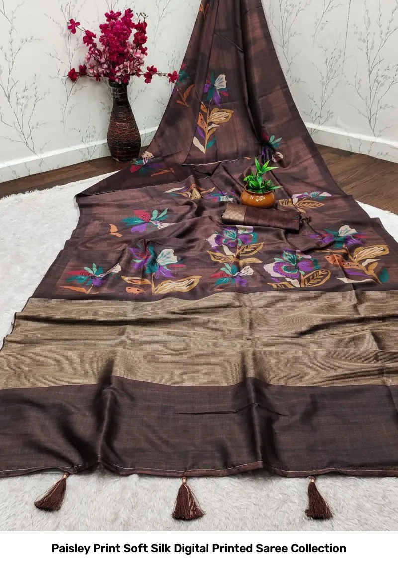 Paisley Print Soft Silk Digital Printed Saree Collection - Image 9