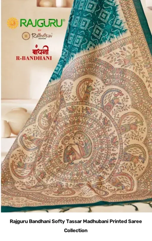 Rajguru Bandhani Softy Tassar Madhubani Printed Saree Collection