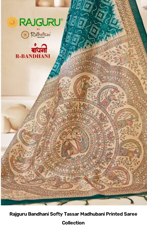 Rajguru Bandhani Softy Tassar Madhubani Printed Saree Collection