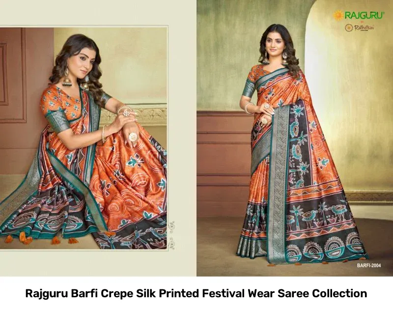 Rajguru Barfi Crepe Silk Printed Festival Wear Saree Collection - Image 10