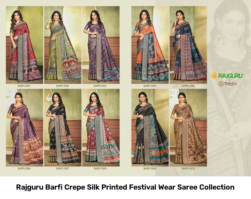 Rajguru Barfi Crepe Silk Printed Festival Wear Saree Collection - Image 8