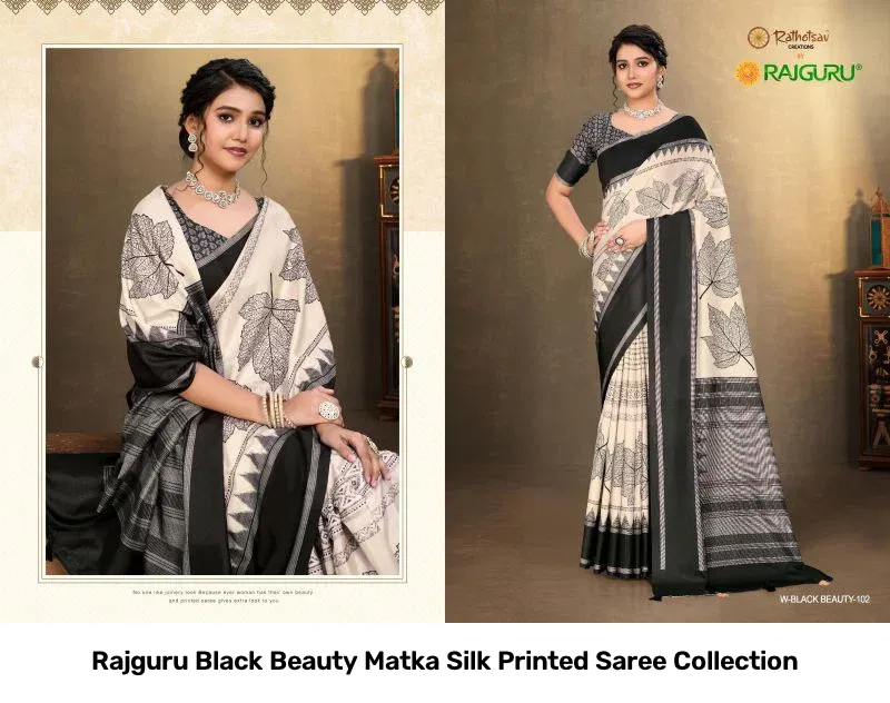 Rajguru Black Beauty Matka Silk Printed Saree Collection - Image 3