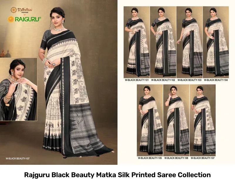 Rajguru Black Beauty Matka Silk Printed Saree Collection - Image 4