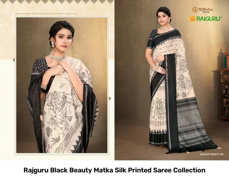 Rajguru Black Beauty Matka Silk Printed Saree Collection - Image 5