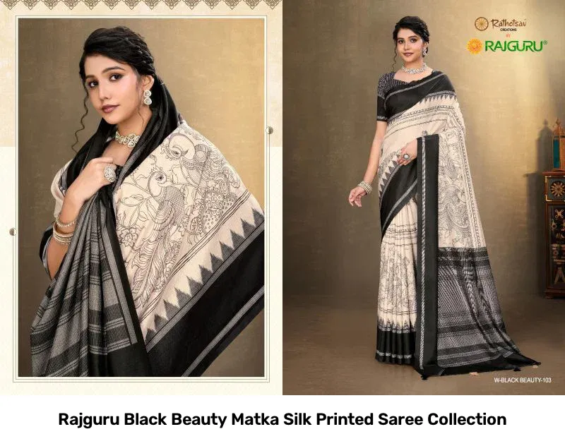 Rajguru Black Beauty Matka Silk Printed Saree Collection - Image 6