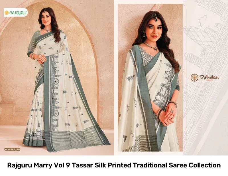 Rajguru Marry Vol 9 Tassar Silk Printed Traditional Saree Collection - Image 10