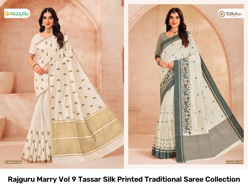 Rajguru Marry Vol 9 Tassar Silk Printed Traditional Saree Collection - Image 13