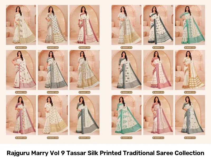 Rajguru Marry Vol 9 Tassar Silk Printed Traditional Saree Collection - Image 3