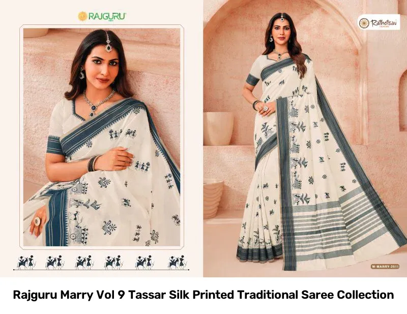 Rajguru Marry Vol 9 Tassar Silk Printed Traditional Saree Collection - Image 5