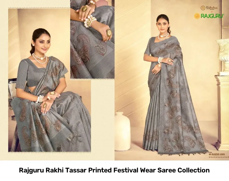 Rajguru Rakhi Tassar Printed Festival Wear Saree Collection - Image 6