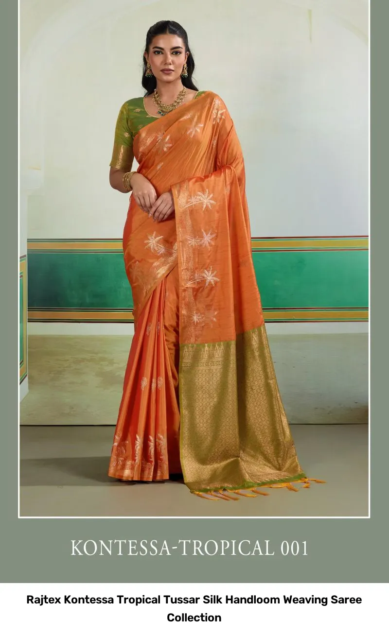 Rajtex Kontessa Tropical Tussar Silk Handloom Weaving Saree Collection - Image 10