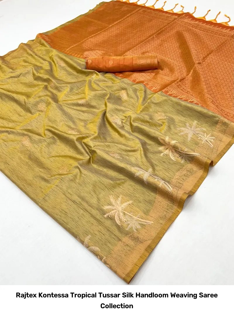 Rajtex Kontessa Tropical Tussar Silk Handloom Weaving Saree Collection - Image 11