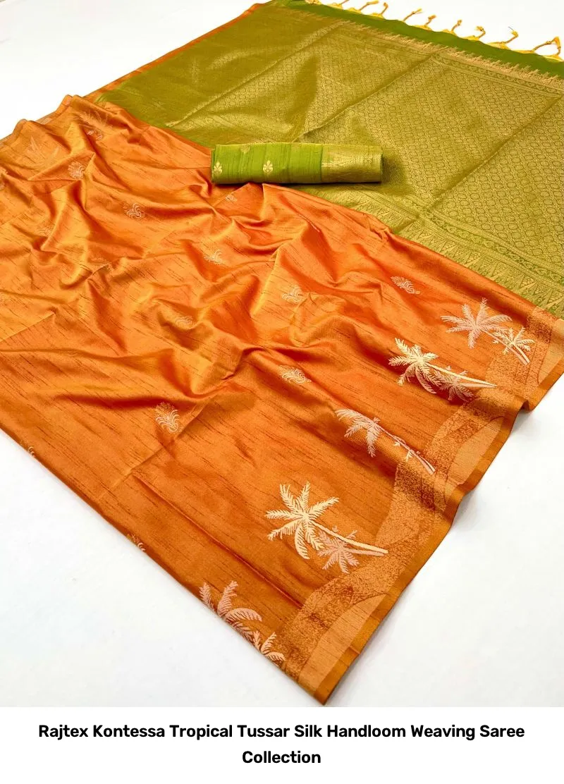 Rajtex Kontessa Tropical Tussar Silk Handloom Weaving Saree Collection - Image 13