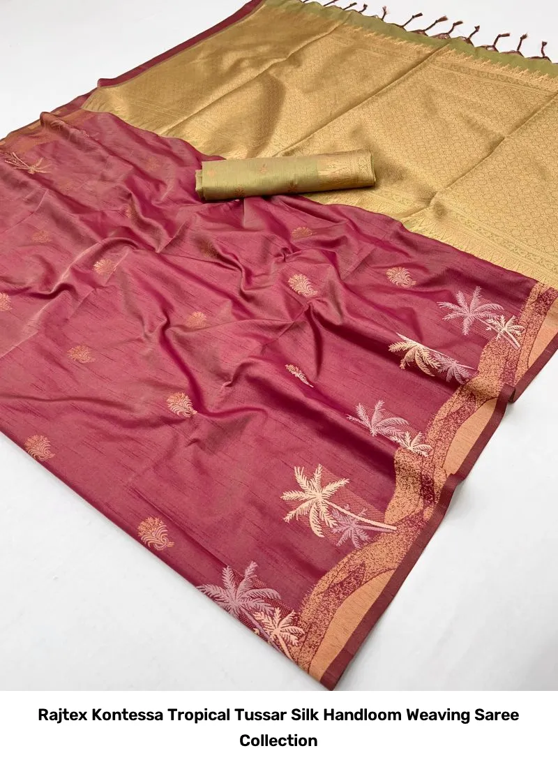 Rajtex Kontessa Tropical Tussar Silk Handloom Weaving Saree Collection - Image 2