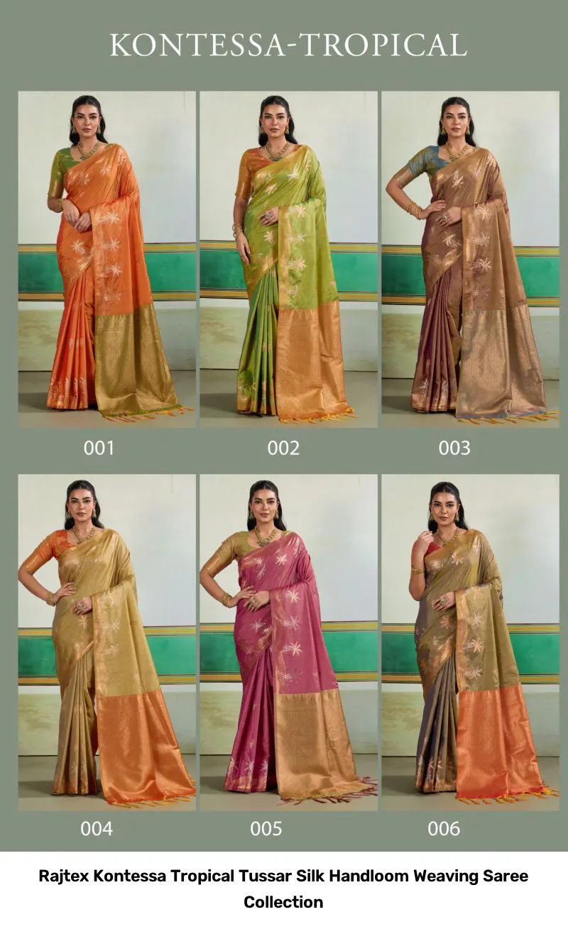 Rajtex Kontessa Tropical Tussar Silk Handloom Weaving Saree Collection - Image 4