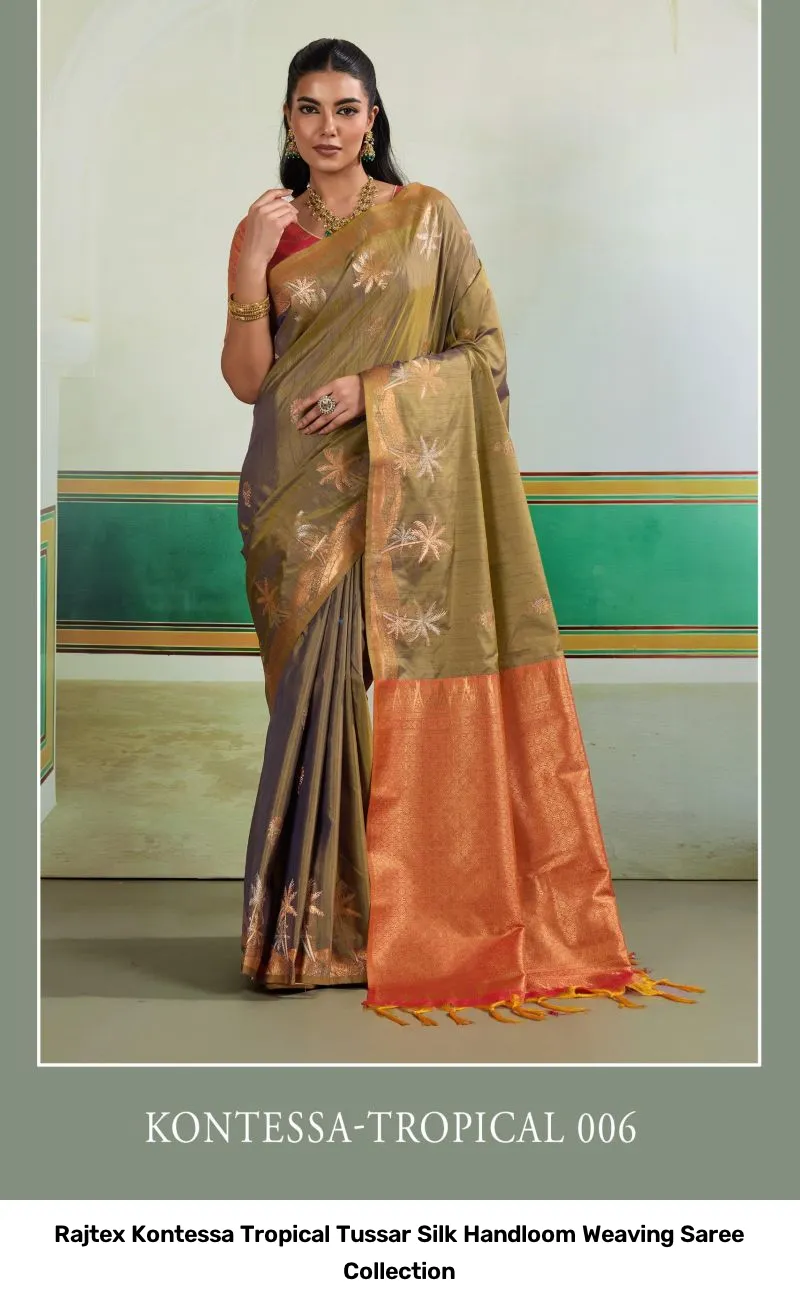 Rajtex Kontessa Tropical Tussar Silk Handloom Weaving Saree Collection - Image 6