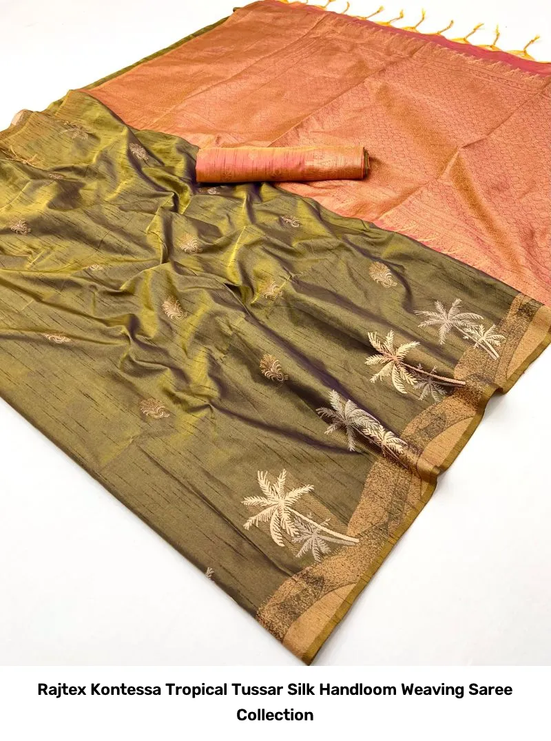 Rajtex Kontessa Tropical Tussar Silk Handloom Weaving Saree Collection - Image 8