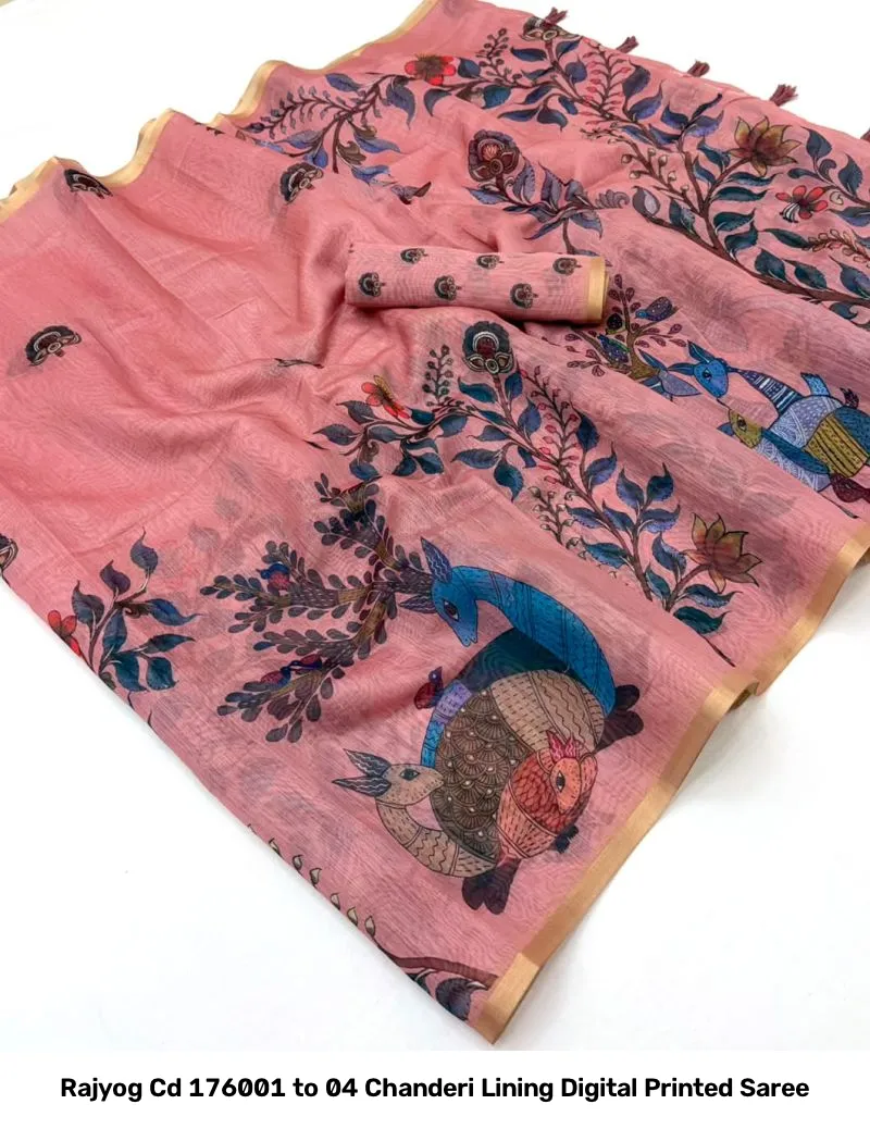 Rajyog Cd 176001 to 04 Chanderi Lining Digital Printed Saree - Image 5