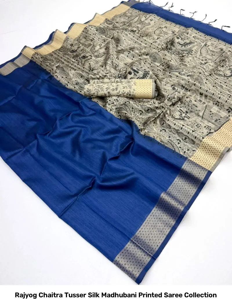 Rajyog Chaitra Tusser Silk Madhubani Printed Saree Collection - Image 13