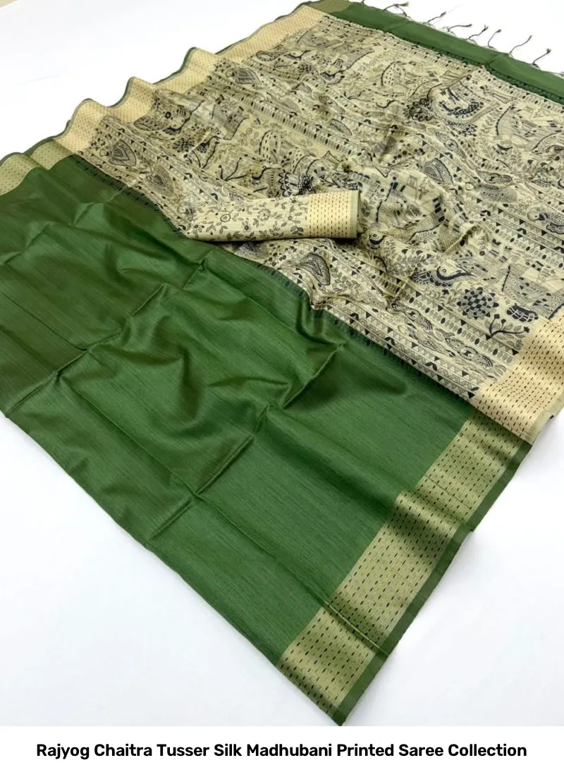 Rajyog Chaitra Tusser Silk Madhubani Printed Saree Collection - Image 14