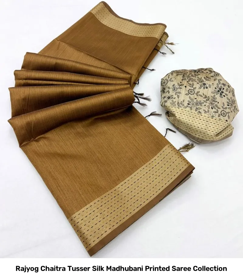Rajyog Chaitra Tusser Silk Madhubani Printed Saree Collection - Image 3