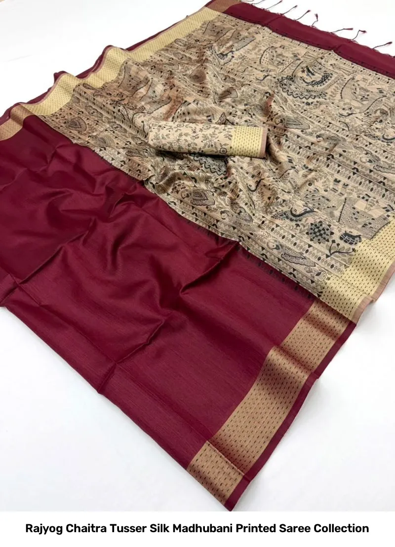 Rajyog Chaitra Tusser Silk Madhubani Printed Saree Collection - Image 5