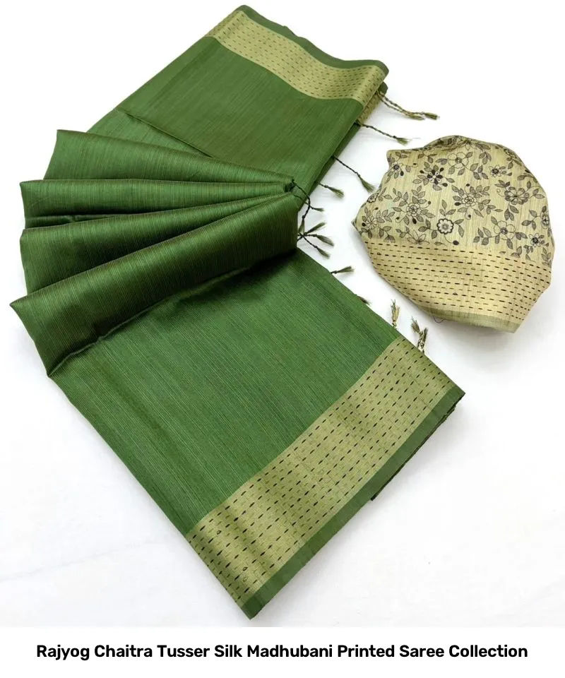 Rajyog Chaitra Tusser Silk Madhubani Printed Saree Collection - Image 7