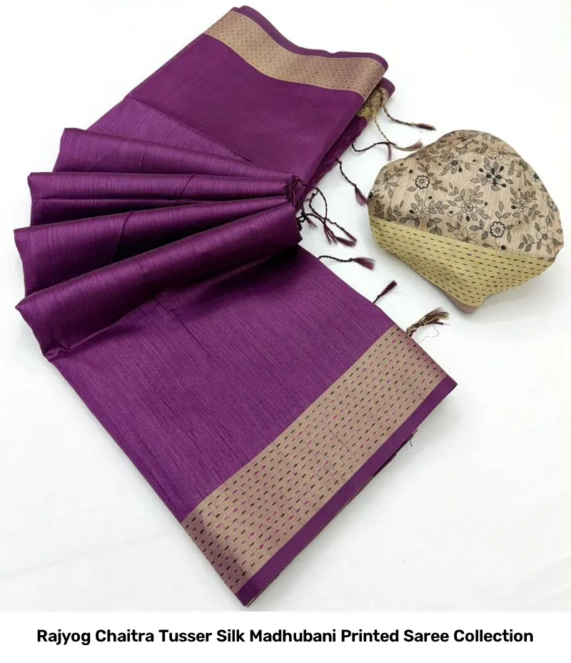 Rajyog Chaitra Tusser Silk Madhubani Printed Saree Collection - Image 8