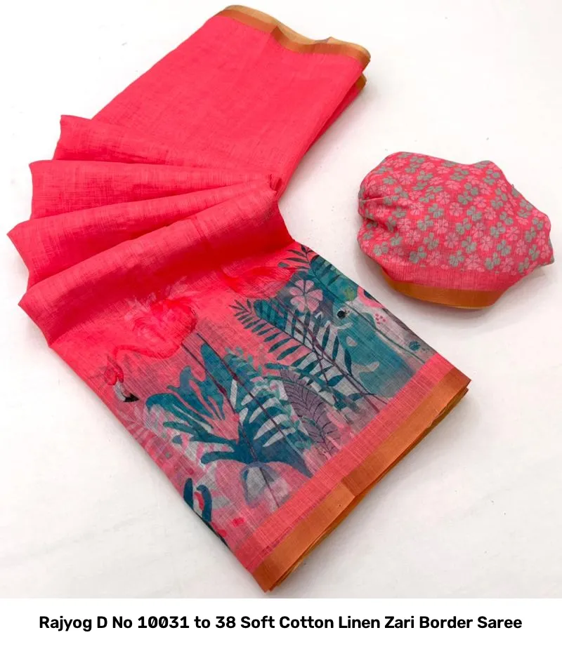 Rajyog D No 10031 to 38 Soft Cotton Linen Zari Border Saree - Image 8