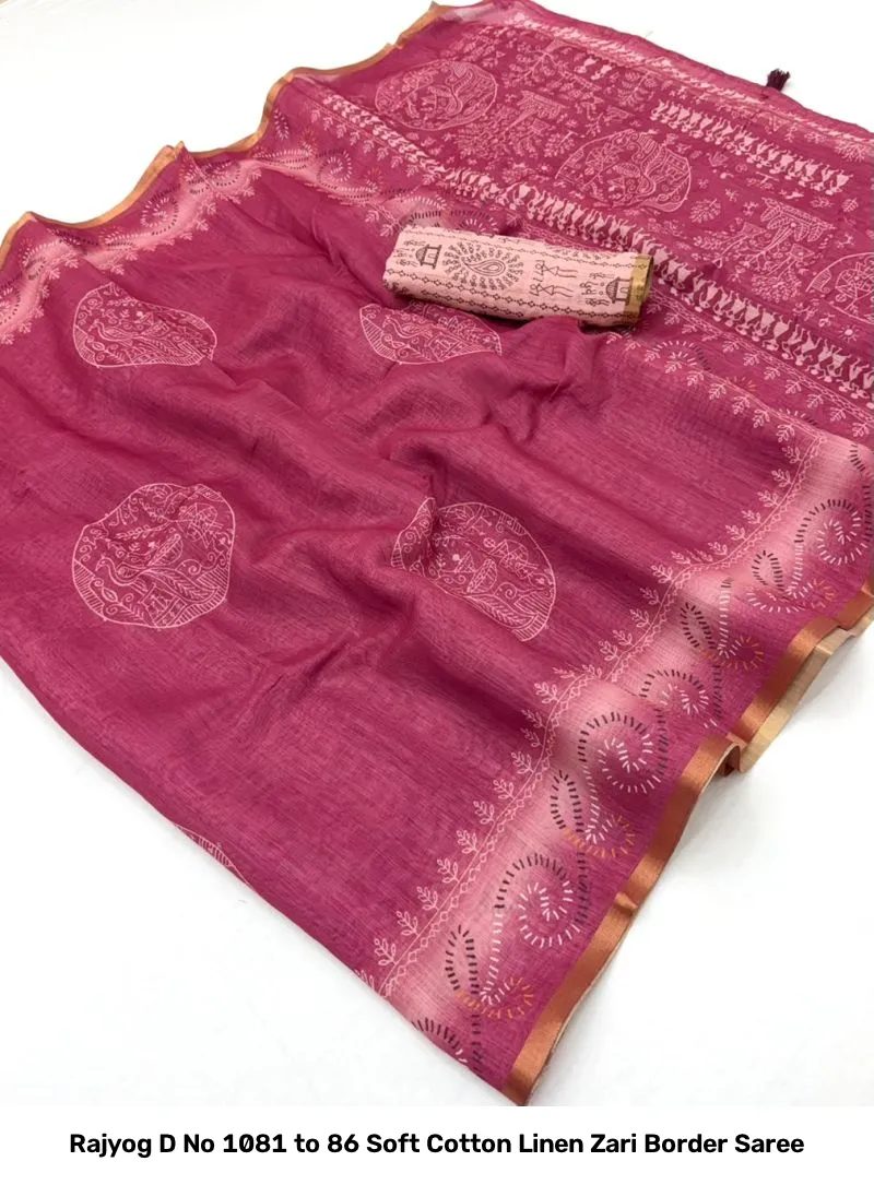 Rajyog D No 1081 to 86 Soft Cotton Linen Zari Border Saree - Image 11