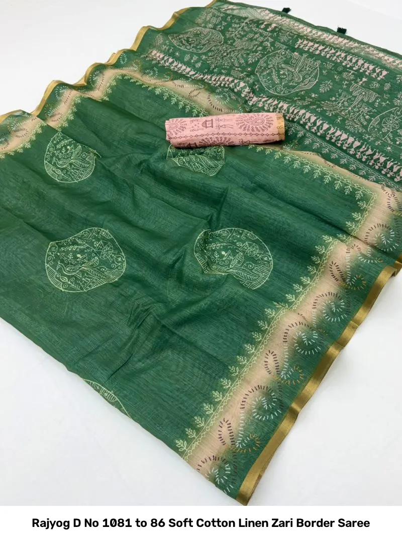 Rajyog D No 1081 to 86 Soft Cotton Linen Zari Border Saree - Image 7