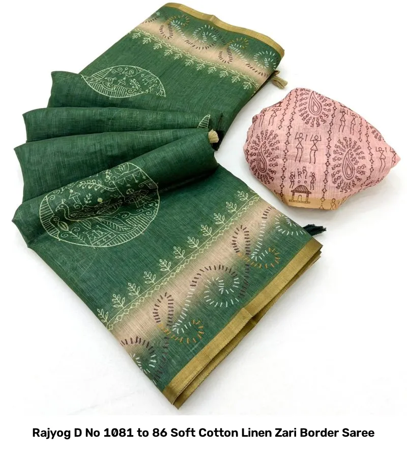 Rajyog D No 1081 to 86 Soft Cotton Linen Zari Border Saree - Image 8