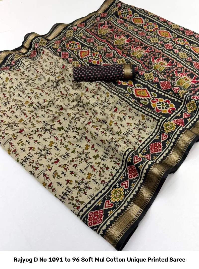 Rajyog D No 1091 to 96 Soft Mul Cotton Unique Printed Saree