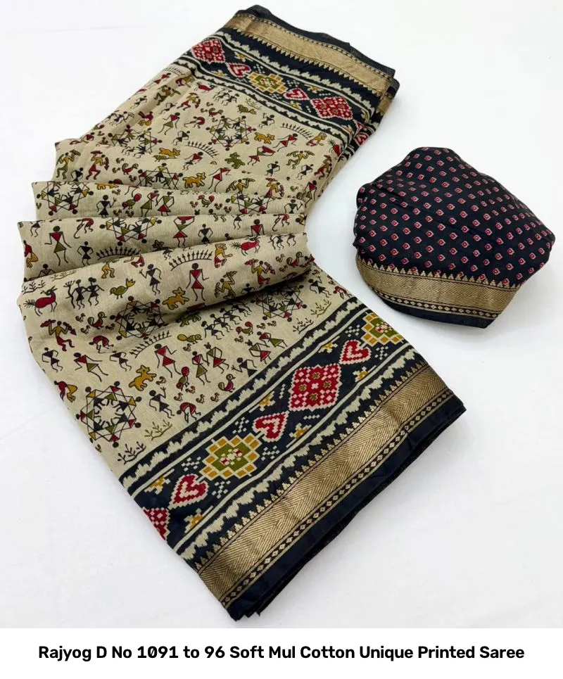 Rajyog D No 1091 to 96 Soft Mul Cotton Unique Printed Saree - Image 11
