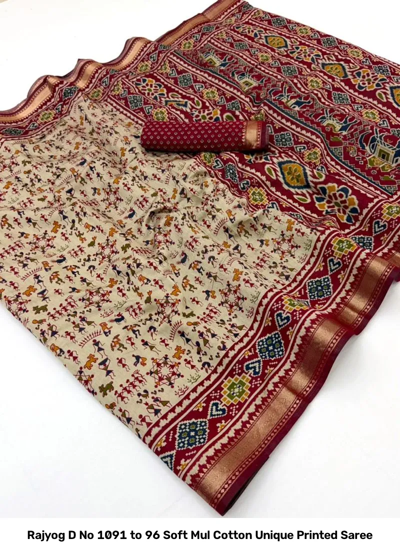 Rajyog D No 1091 to 96 Soft Mul Cotton Unique Printed Saree - Image 3